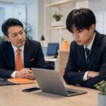 退職代行による突然の離職を防ぐため、上司が若手社員の不安や離職サインに向き合う中小企業の職場風景
